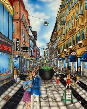 Stefan Wentzel - Drottninggatan Stockholm - Akrylmålning