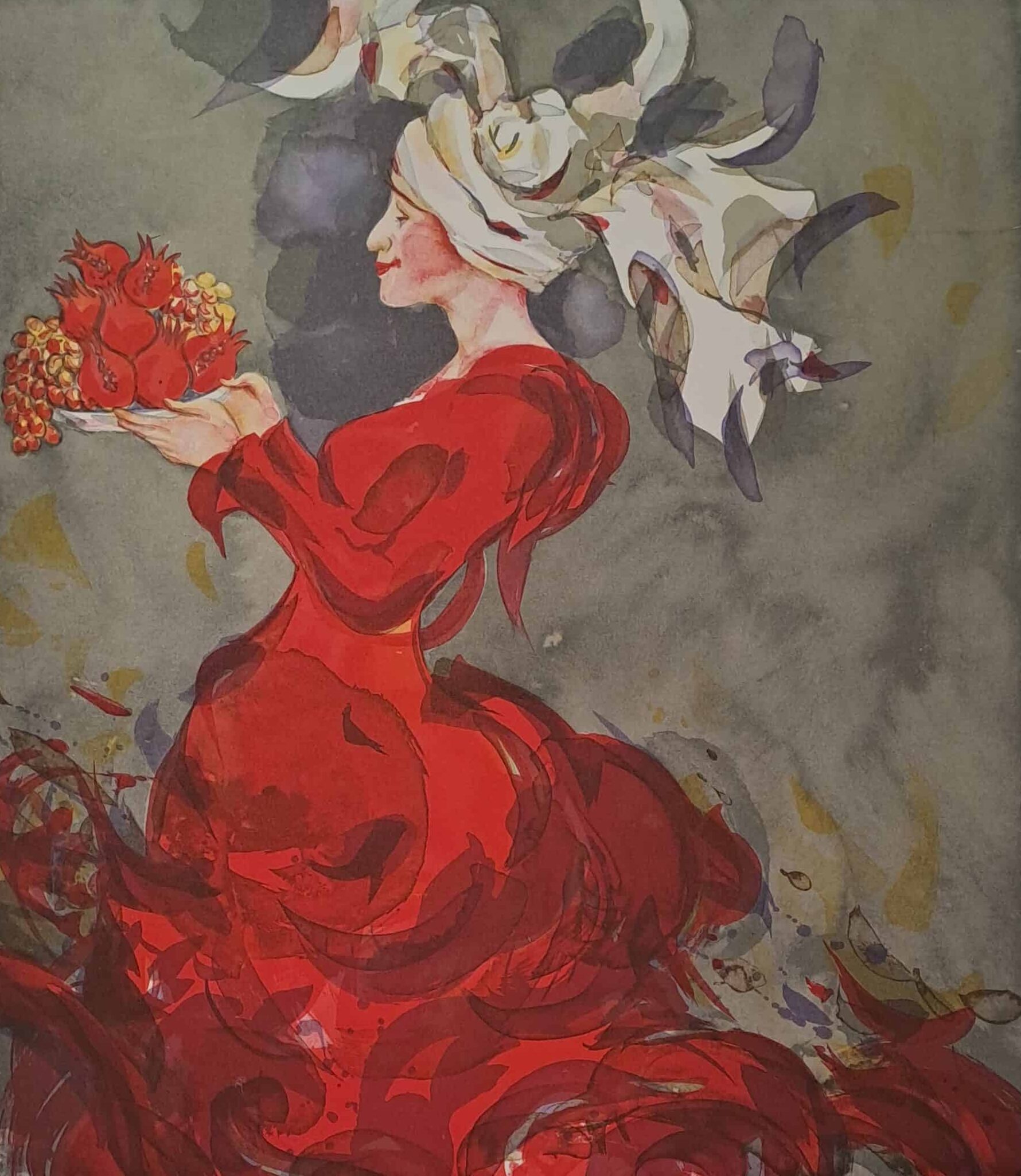 Lara simonof - Den röda klänningen - Litografi