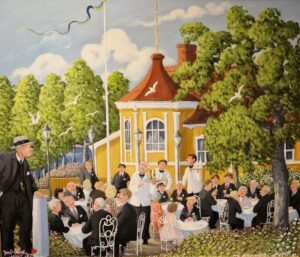 Bert Håge Häverö - Sommarfest på villa godthem - Oljemålning