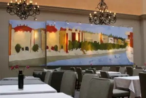 Anders Palmérs stora oljemålningar smyckar ut resturang