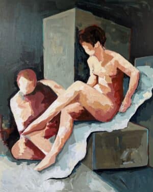 Catrine Näsmark - Sitter och väntar - Akrylmålning