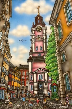 Stefan Wentzel - “Storkyrkan goes Flamingo” - Akrylmålning