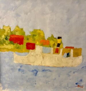 Anders Palmér - Röda huset på ön - Oljemålning